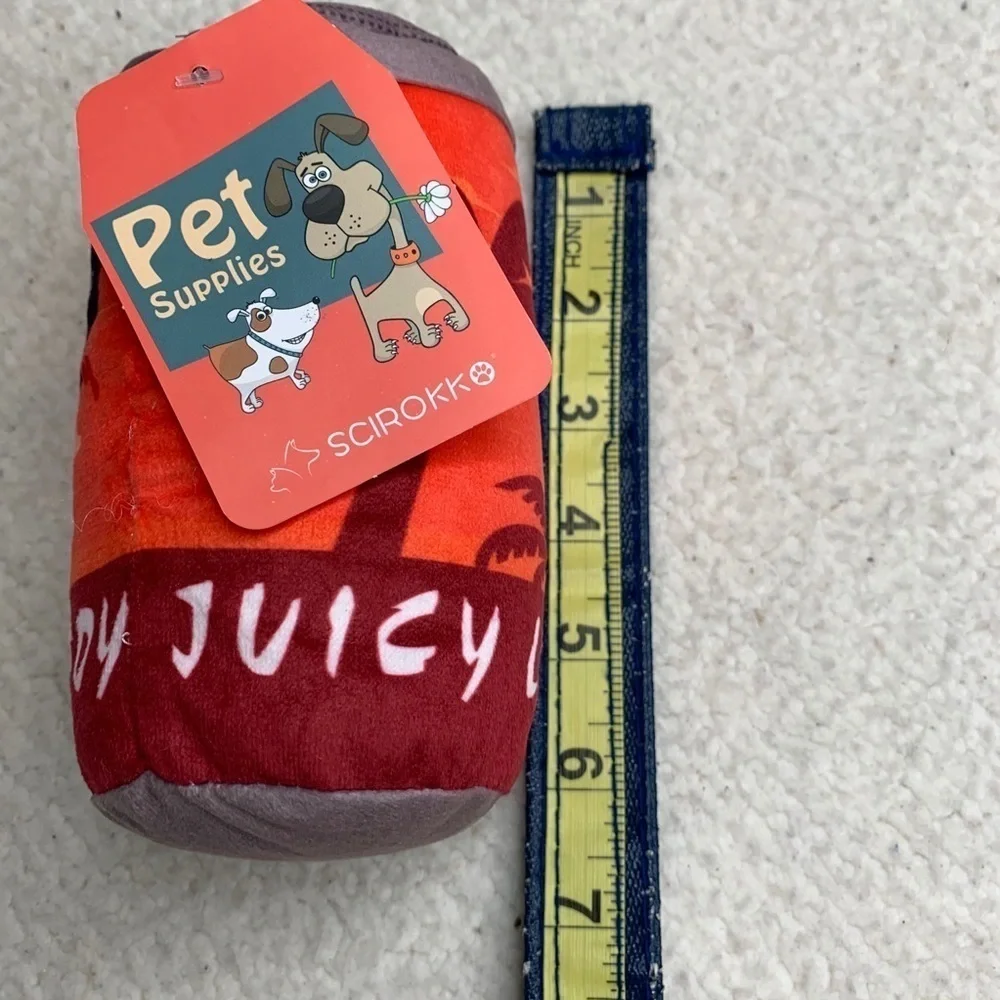 NEW Scirokko Plush Squeaky Beer Can Dog Puppy Play Toy Orange
